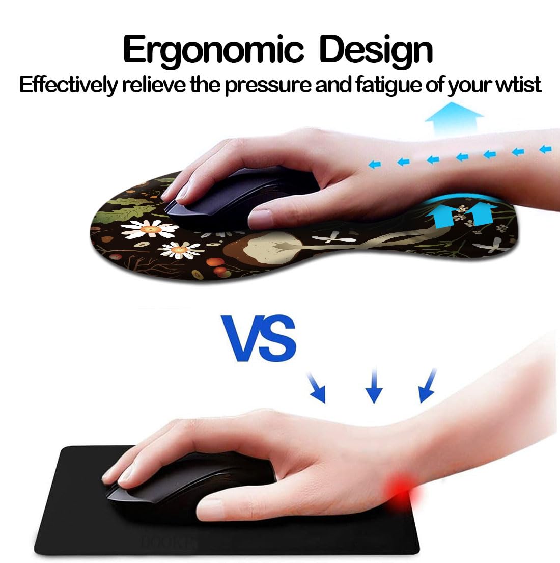 DOOKE Ergonomic Mouse Pad with Wrist Support and Coaster,Mouse Pads with Non-Slip PU Base for Home Office Working Studying Easy Typing & Pain Relief Aesthetic Art