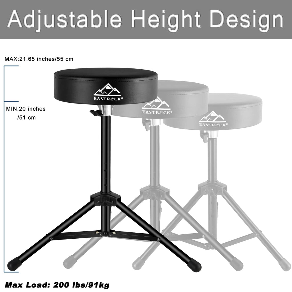 EASTROCK Drum Throne,Padded Drum Seat Drumming Stools with Anti-Slip Feet for Adults and Kids Drummers (Black)