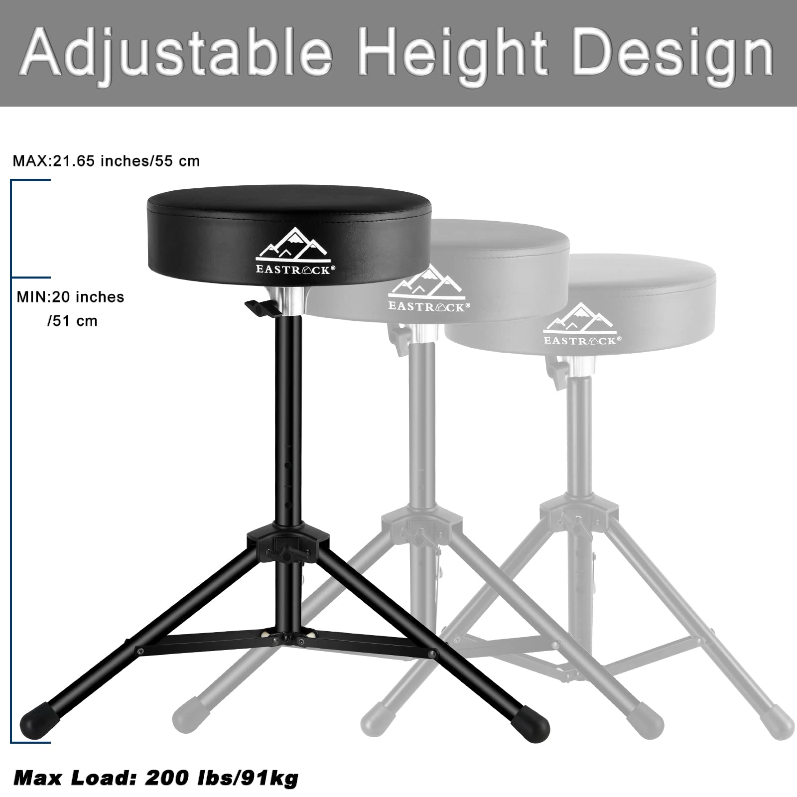 EASTROCK Drum Throne,Padded Drum Seat Drumming Stools with Anti-Slip Feet for Adults and Kids Drummers (Black)