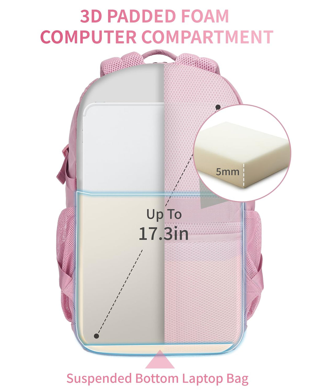 ECOHUB Travel Backpack for Women, 17.3 inch Suspended Laptop Backpack, Fashion Slim Water-Resistant College Computer Bookbag, 28L Personal Item Bag with 12 Pockets for Causal, Work, Beige