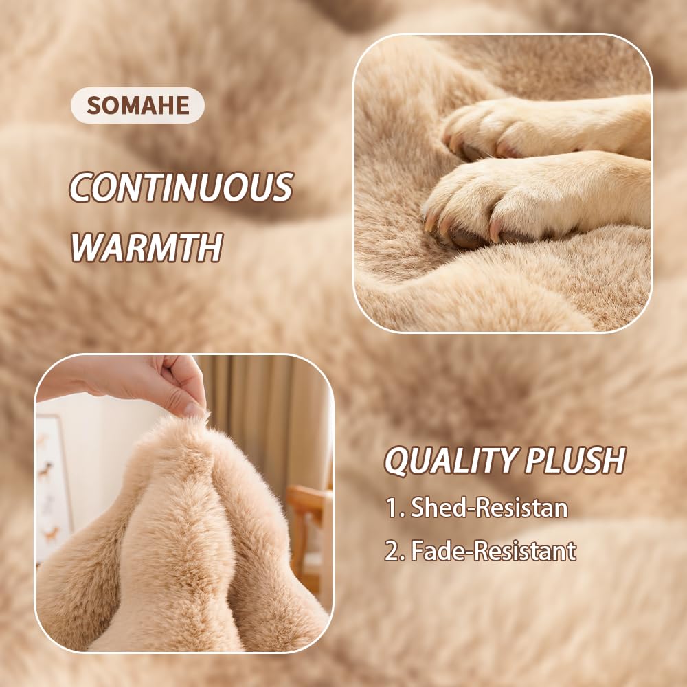 SOMAHE Cat Bed Mat, Soft Plush Faux Fur Kneading Pet Bed, Machine Washable Cat Sleeping Pad for Indoor Cats & Kittens, Non-Slip Fluffy Cat Rug for Couch Sofa Floor, 23x15 Inch Grey