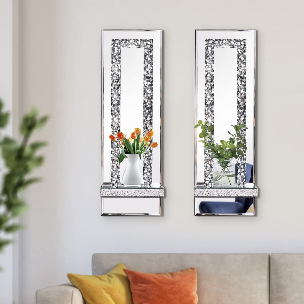 Aeveco Crystal Crush Diamond Mirrored Candle Sconces, Silver Wall Candle Holder Set of 2, Wall Decorations for Living Room，Dining Room (Rectangle (Style 4))