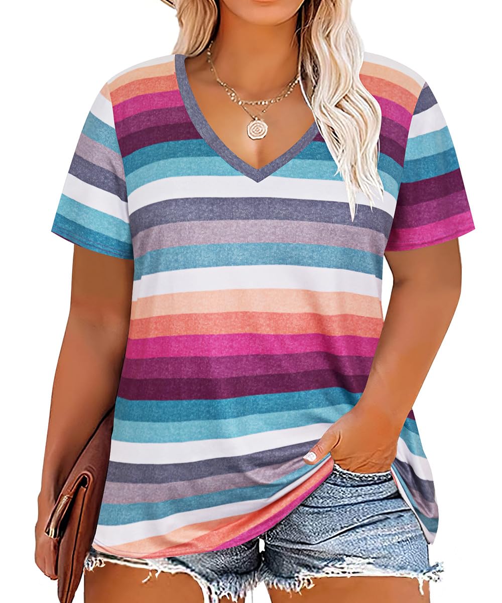 CARCOS Womens Plus Size Tops Short Sleeve Shirts V Neck Tunic Floral/Aniaml Blouses XL-5X