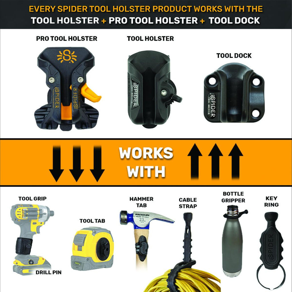 Spider Tool Holster - Improve The Way You Carry Your Power Drill, Driver, Multitool, Pneumatic, Multi-Tool and More on Your Belt - Compatible with All Major Tool Brands