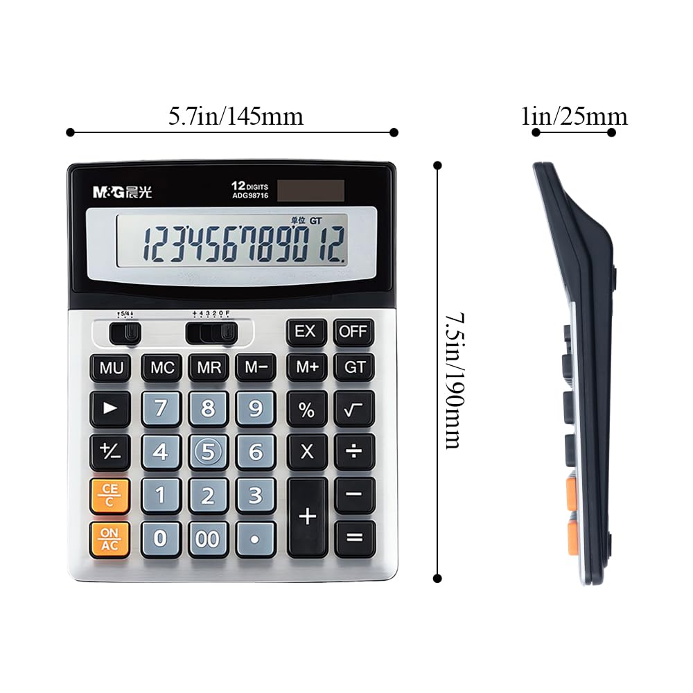 M&G Desk Calculator 12 Digit Extra Large LCD Display, Dual Solar Power and Battery, Accounting Calculator with Big Button, Battery Include, Perfect for Office Business Home Daily Use