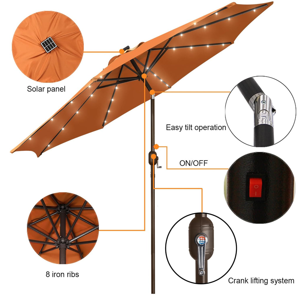 Blissun 9 ft Solar Umbrella, 32 LED Lighted Patio Umbrella, Table Market Umbrella, Outdoor Umbrella for Garden, Deck, Backyard, Pool and Beach (Light Blue)