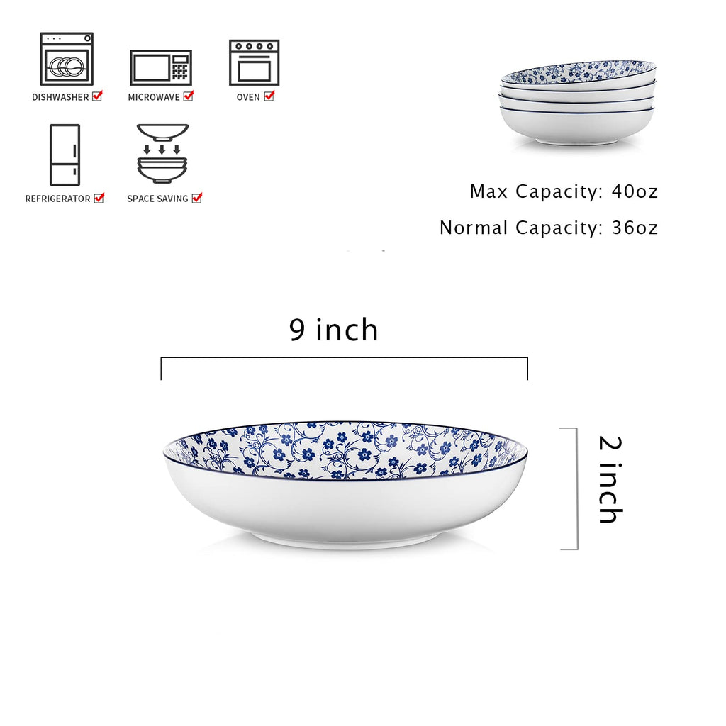 Selamica Ceramic 7.8 inch pasta bowls, 26 Ounce large serving porcelain salad soup bowls, dishwasher microwave safe, set of 6 (Black)