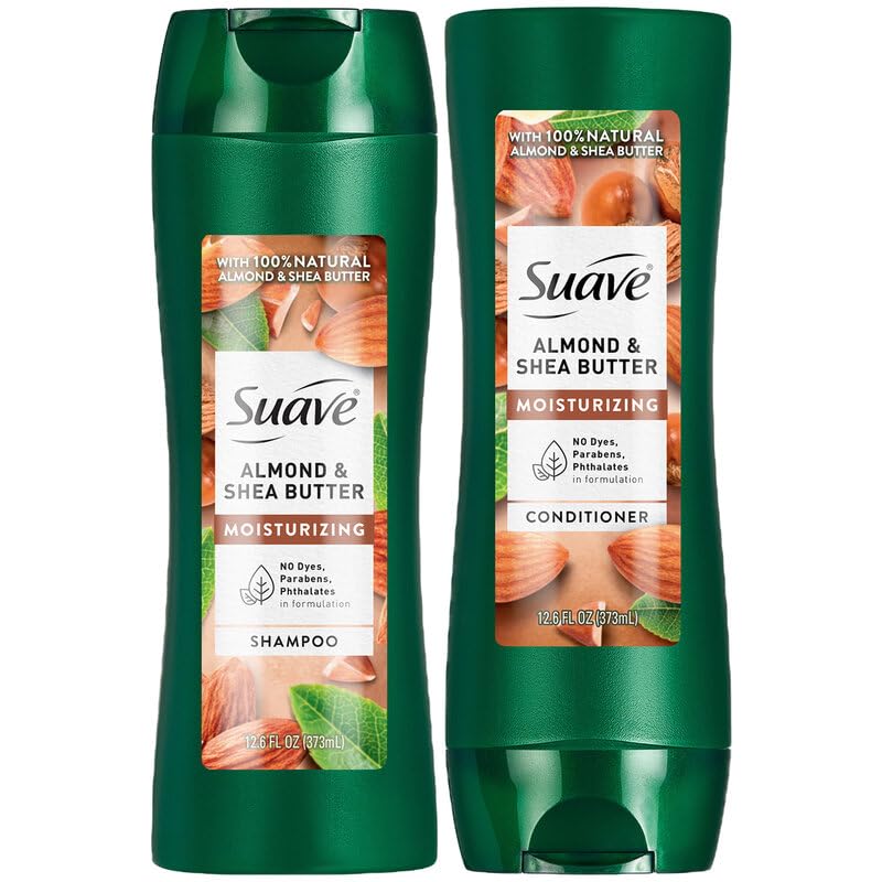 Suave Almond & Shea Butter Shampoo and Conditioner for Dry Hair – Moisturizing Hair Products for Women & Men, Frizz Control, 12.6 Oz Ea