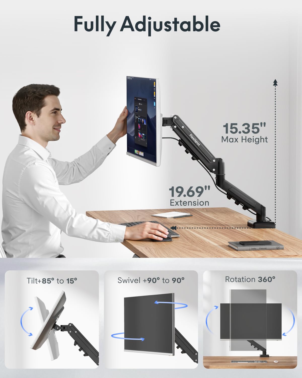 FLEXISPOT EN2 Whole-Piece Standing Desk with Clamp Power Strip, 40 x 24'' Electric Stand Up Height Adjustable Desk with Cable Management (Black Frame + 40" Black Top)