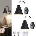 Powfloven Vintage Rechargeable Wall Sconces Set of 2, Battery Operated Bedside Wall Lamps with Remote Control, Wireless Gooseneck Indoor LED Lights Fixture for Bedroom Hallway, Black