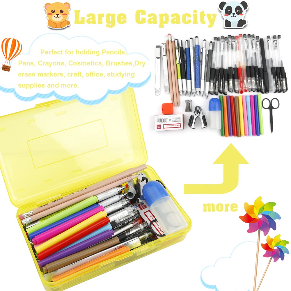 Pencil Case, Pencil Box, Clear Pencil Case, 3 Pack Plastic Pencil Case, Large Capacity Pencil Case, Crayon Box with Snap-tight Lid Stackable Design, Plastic Storage Box for School Office Supplies