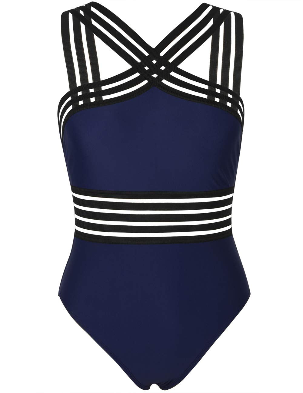 Hilor Women's Tummy Control Swimsuits Slimming One Piece Bathing Suits Front Crossover Swimwear