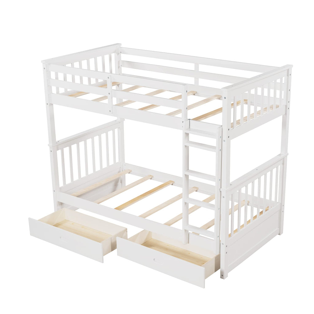 Merax Wood Bunk Bed with Two Drawers,Convertible Wood Bunk Bed with Ladders and Two Storage Drawers,Solid Wood Detachable Bed Frame with Ladders, Twin Over Full Size, Espresso