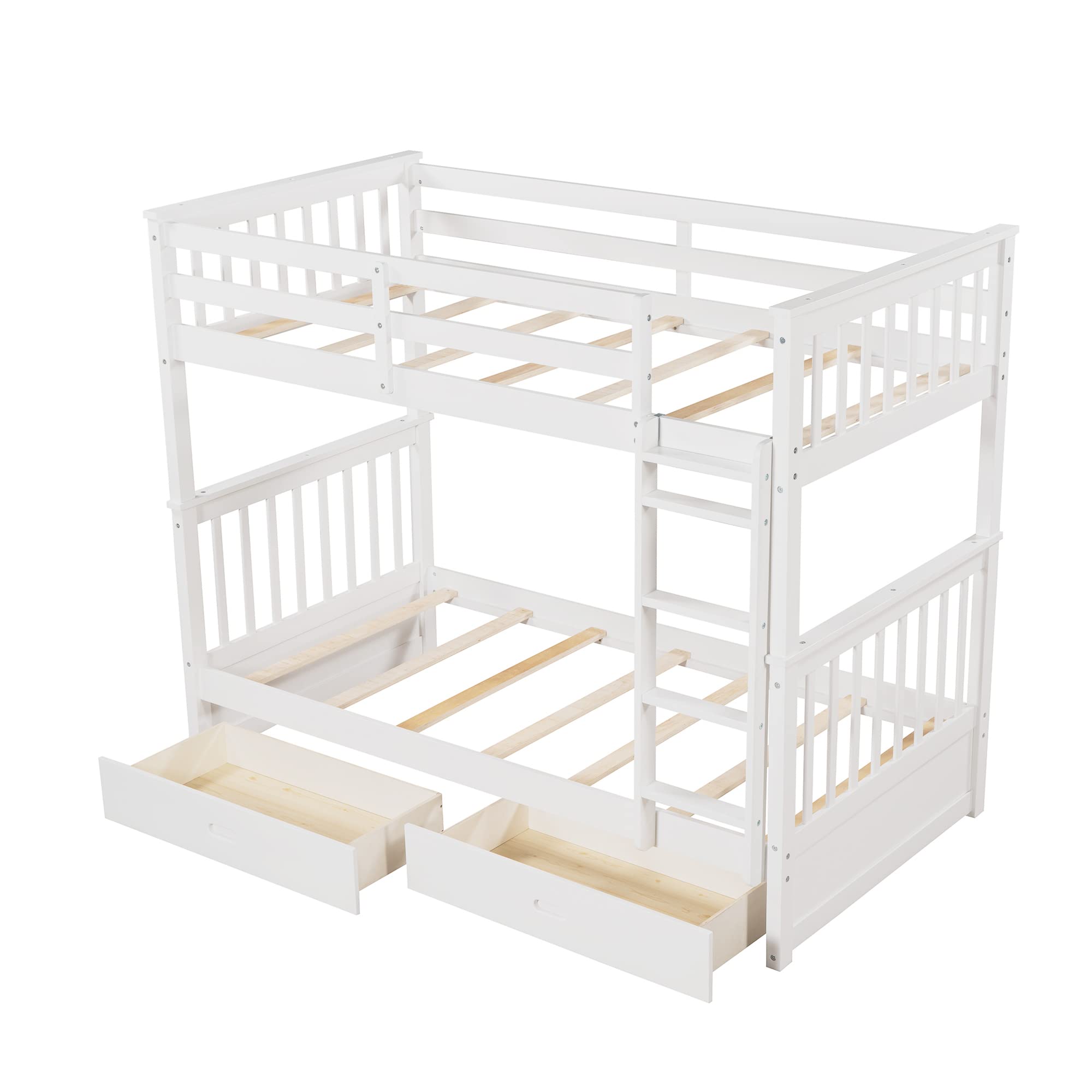 Merax Wood Bunk Bed with Two Drawers,Convertible Wood Bunk Bed with Ladders and Two Storage Drawers,Solid Wood Detachable Bed Frame with Ladders, Twin Over Full Size, Espresso