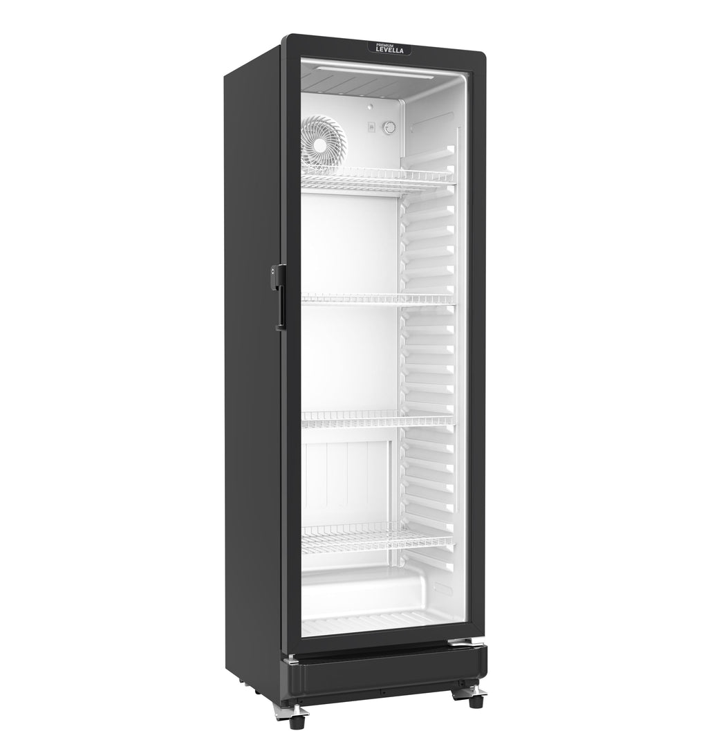 PremiumLevella PRF37DX Glass Door Display Refrigerator 3.1 cu ft Commercial Beverage Cooler Merchandiser - Black