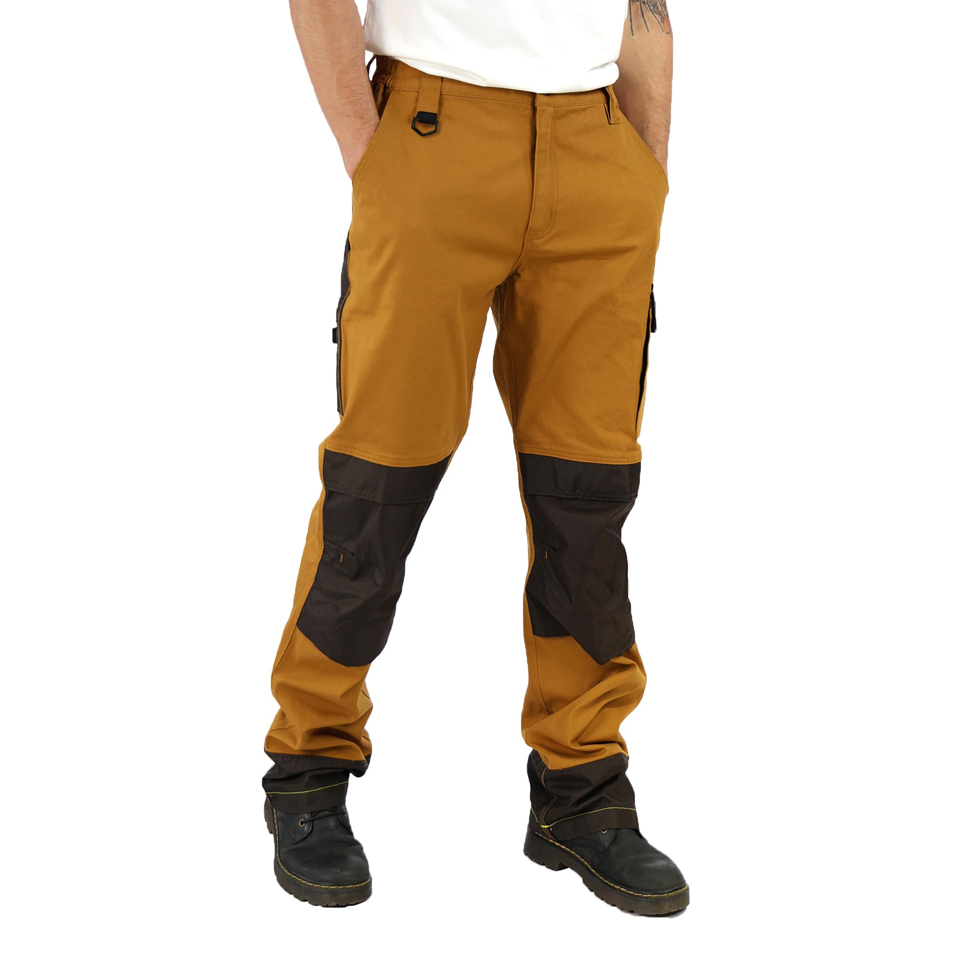 Ellobird Men's Cargo Construction Flex Work Pant for Men Double Knee Reinforcement Stretch Elastic Waistband Tactical Pants