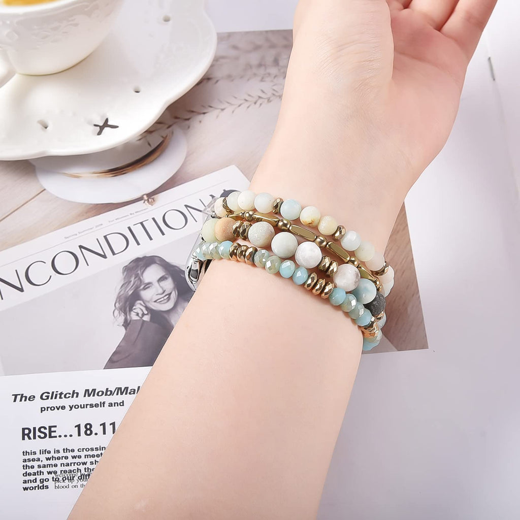 VISOOM Beaded Boho Bracelet Compatible for Apple Watch Band 40mm/38mm/41mm/42mm Series 11 10 9 8 7 SE Series 6/5/4 Women Fashion Cute Handmade Crystal Beads Stretchy Watch Strap for iWatch Bands 3/2/1