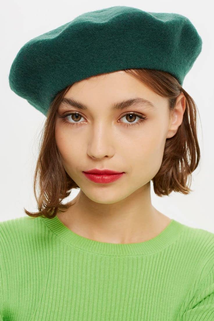Women French Wool Beret Hats - Solid Color Classic Beanie Winter Cap