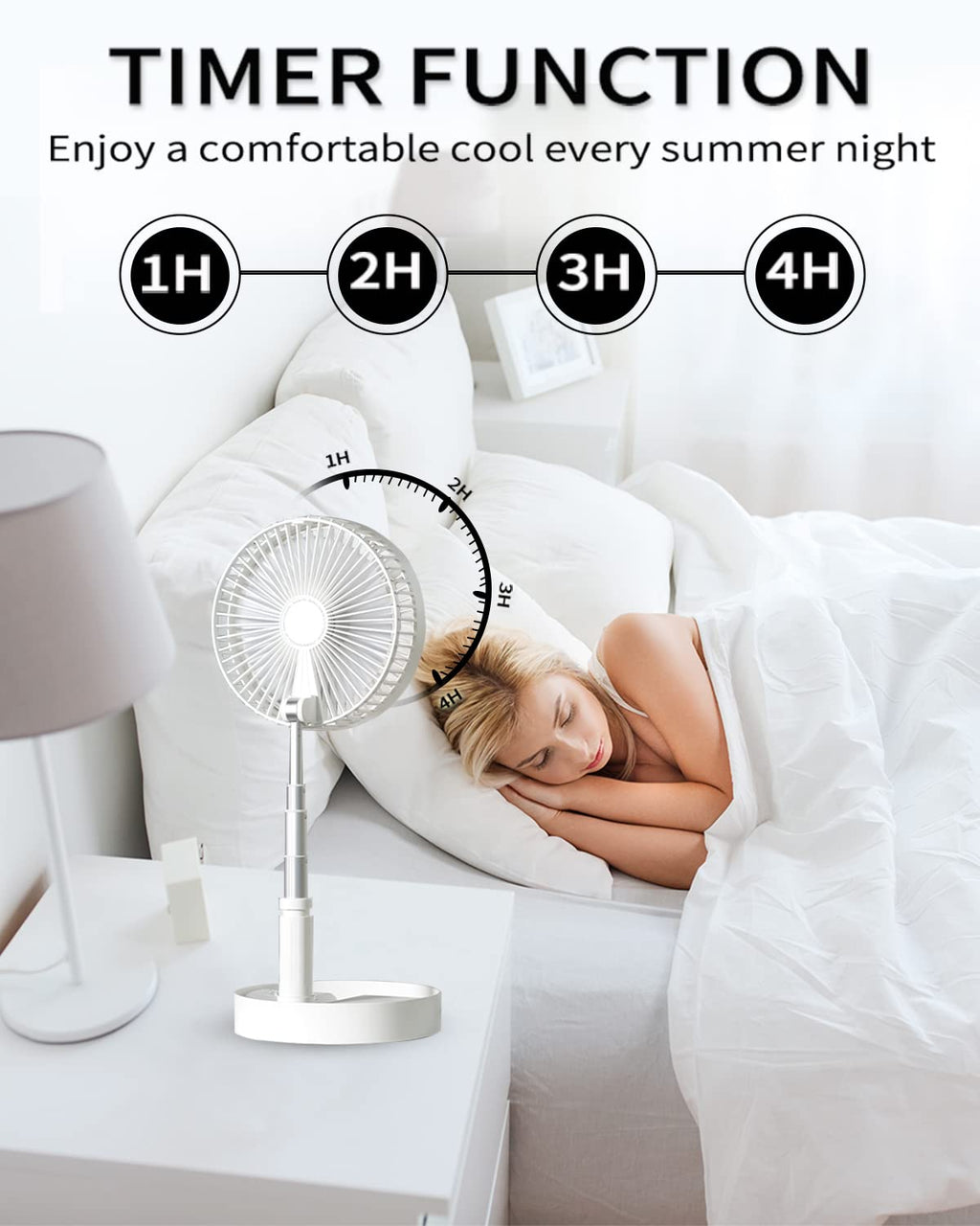 UN UNITEDTIME Portable Fan Foldable Rechargeable [Remote Control ] Battery Operated Foldaway Standing Pedestal Collapsible Fan, 4 Speed, Timer for Camping Travel, Bedroom (Black)