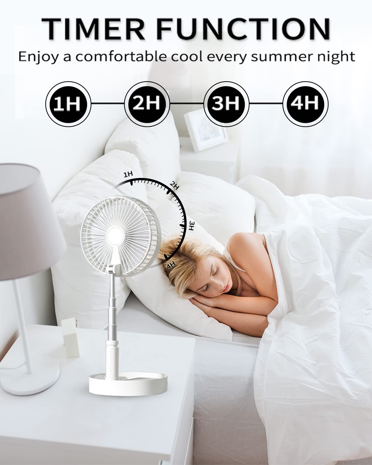 UN UNITEDTIME Portable Fan Foldable Rechargeable [Remote Control ] Battery Operated Foldaway Standing Pedestal Collapsible Fan, 4 Speed, Timer for Camping Travel, Bedroom (Black)