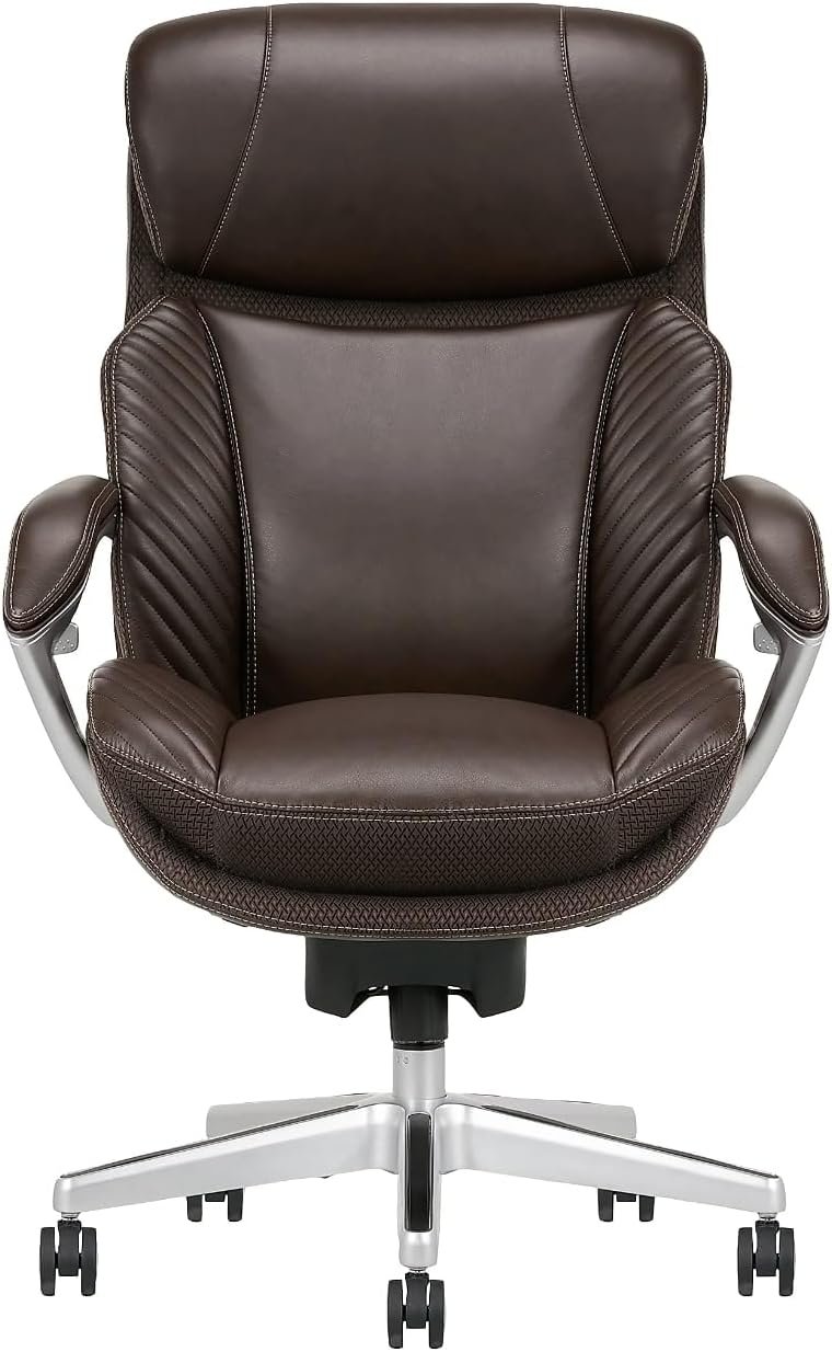 iComfort i6000 Series Big & Tall Ergonomic Bonded Leather High-Back Executive Chair, Brown/Silver