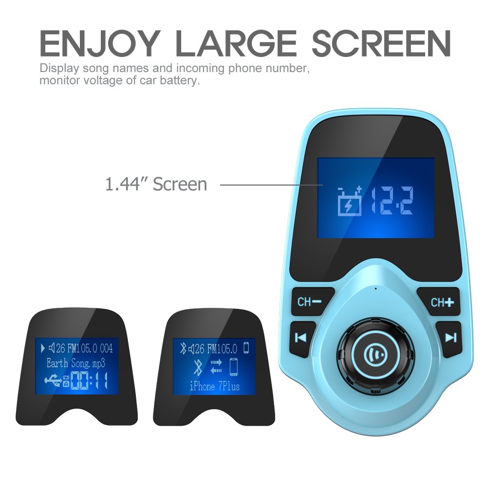Nulaxy KM18 Bluetooth 5.4 Car Adapter with 1.44" Clear Display & Flexible Gooseneck - FM Radio Transmitter & Bluetooth Receiver for Hands-Free Calls, Wireless Music via BT/FM/AUX/TF, USB Car Charger