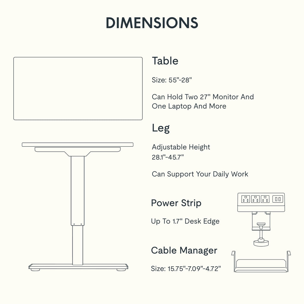 FLEXISPOT EN2 Whole-Piece Standing Desk with Clamp Power Strip, 40 x 24'' Electric Stand Up Height Adjustable Desk with Cable Management (Black Frame + 40" Black Top)