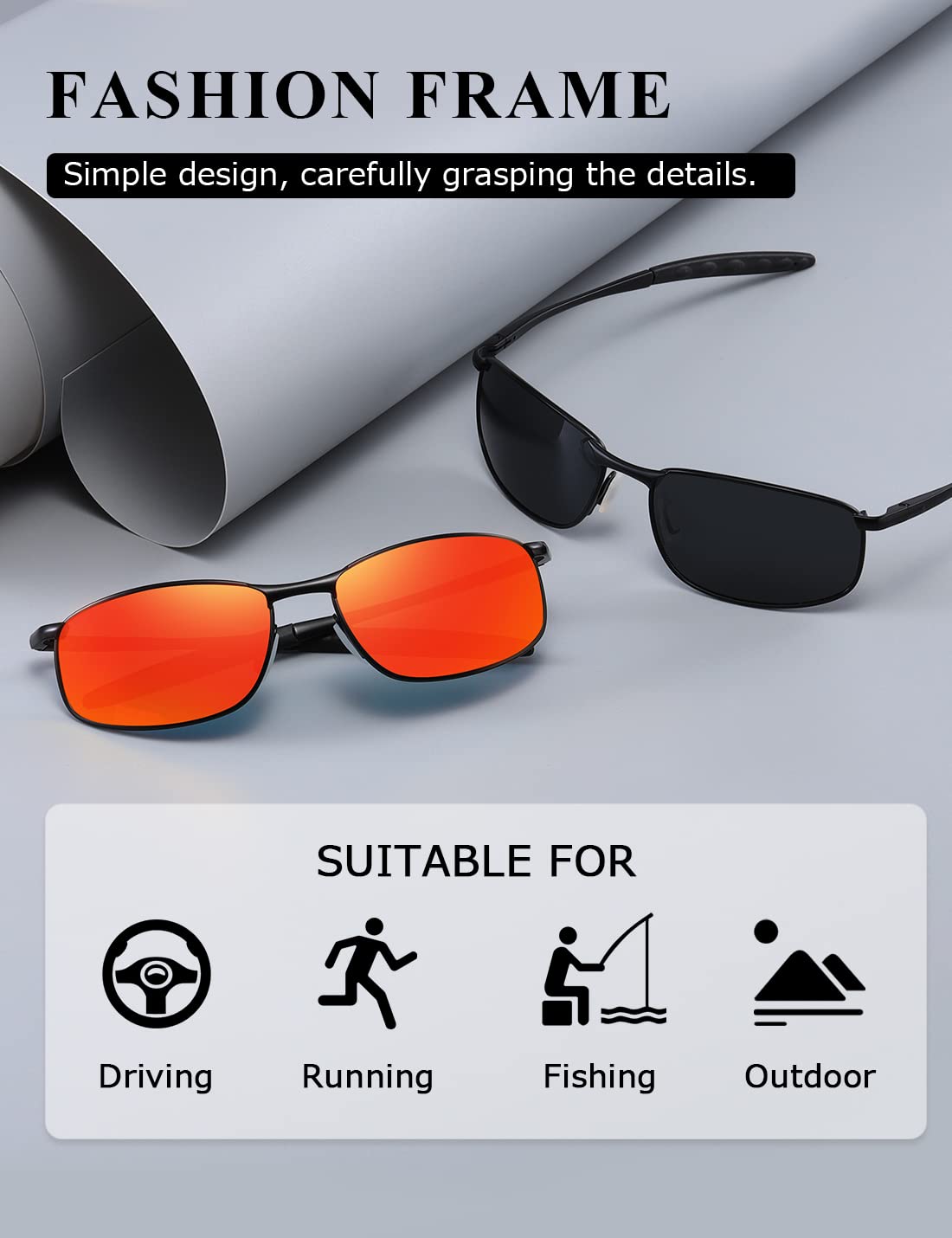 AEVOGUE Polarized Sunglasses For Men Rectangle Metal Frame Retro Sun Glasses AE0395