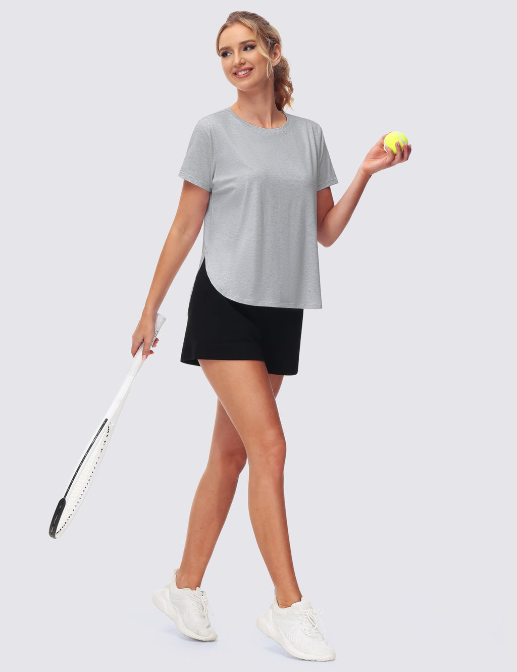 THE GYM PEOPLE Women's Workout T-Shirts Loose Fit Short Sleeve Cotton Running Basic Tee Tops with Split Hem
