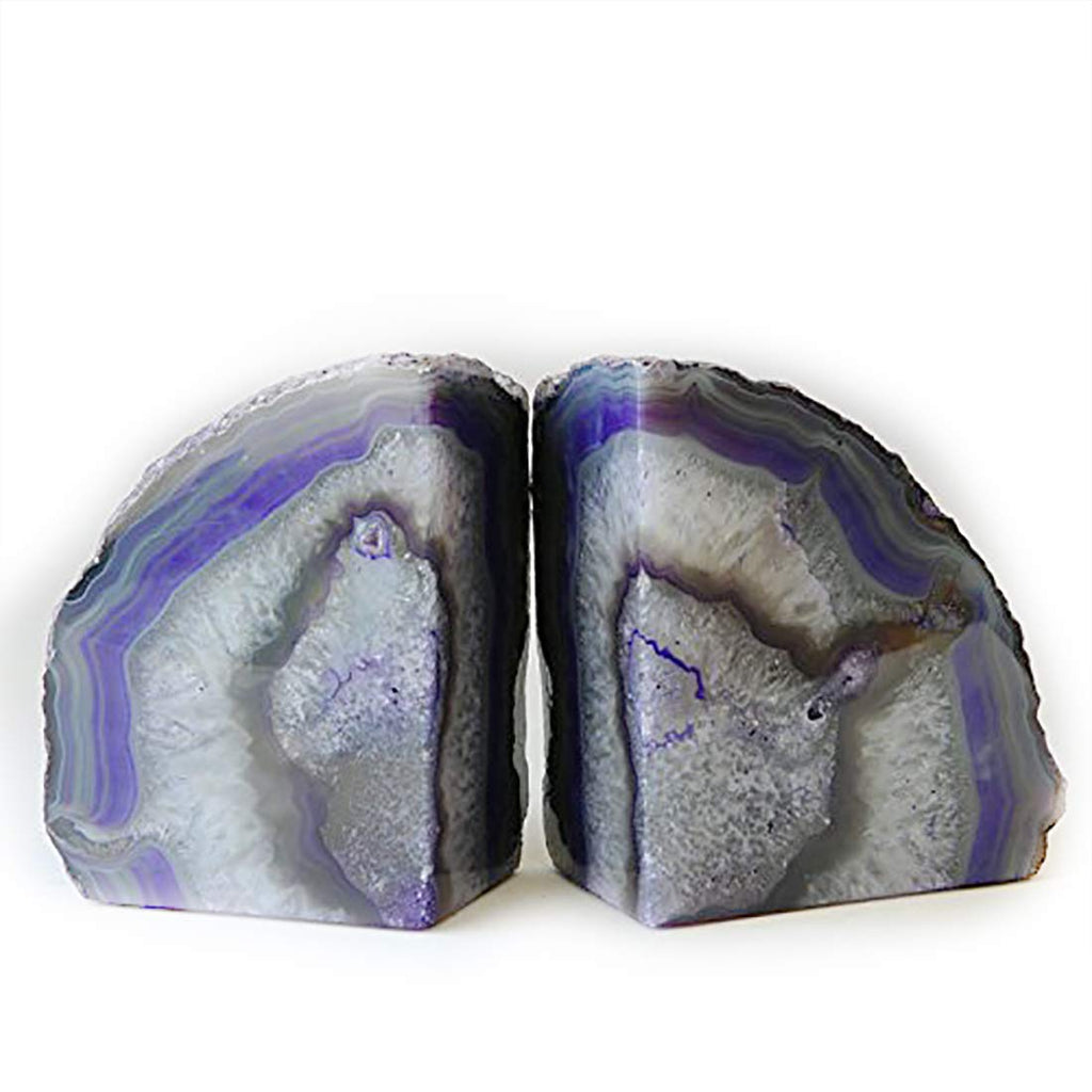 JIC Gem Black Agate Geode Bookends 2-3 Lbs Anti-Slip Rubber Pads Heavy Duty | 1Pair Natural Black Agate Crystal Decor for Shelves & Desk, Unique Small Stone Book Holder Gift for Office & Home Decoration