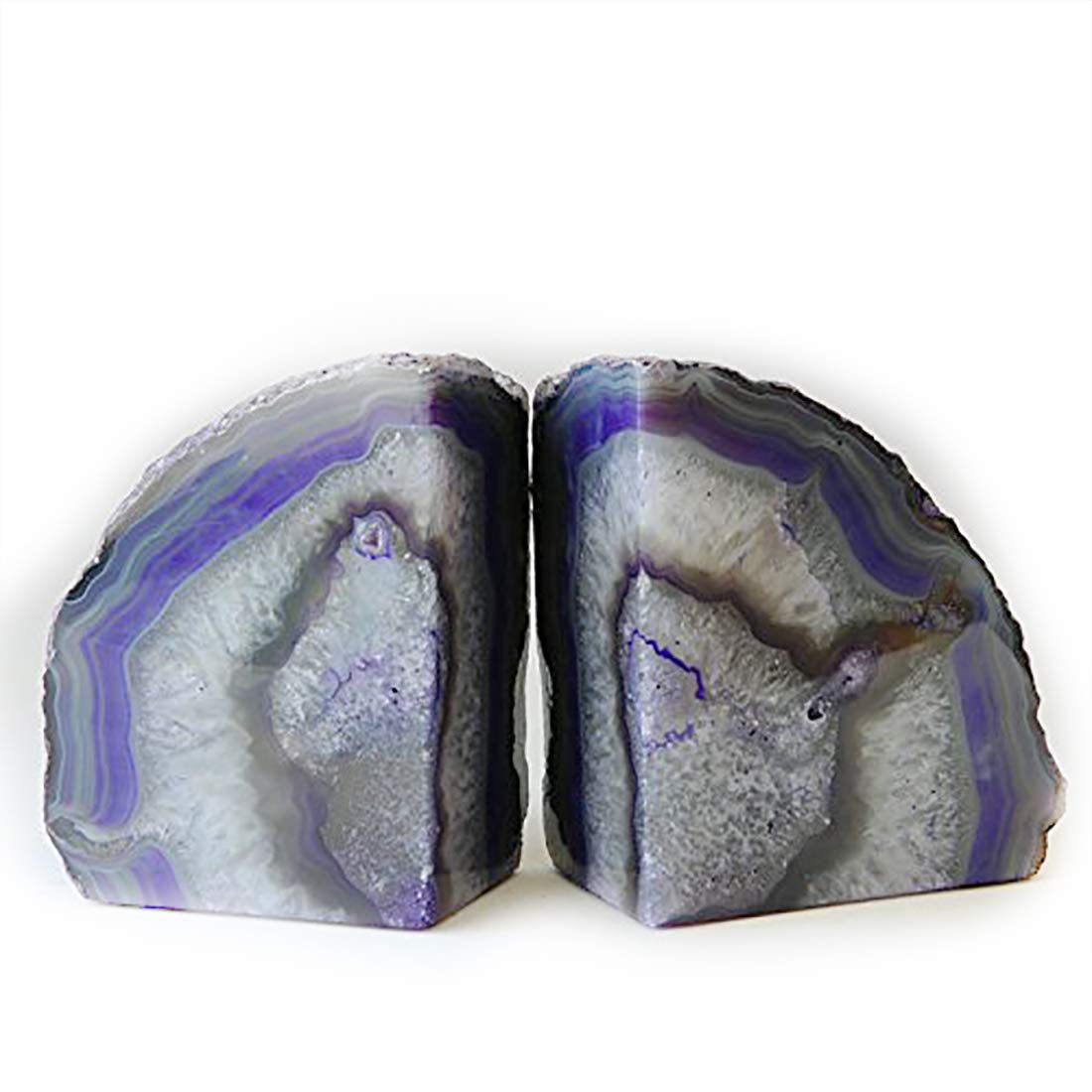 JIC Gem Black Agate Geode Bookends 2-3 Lbs Anti-Slip Rubber Pads Heavy Duty | 1Pair Natural Black Agate Crystal Decor for Shelves & Desk, Unique Small Stone Book Holder Gift for Office & Home Decoration