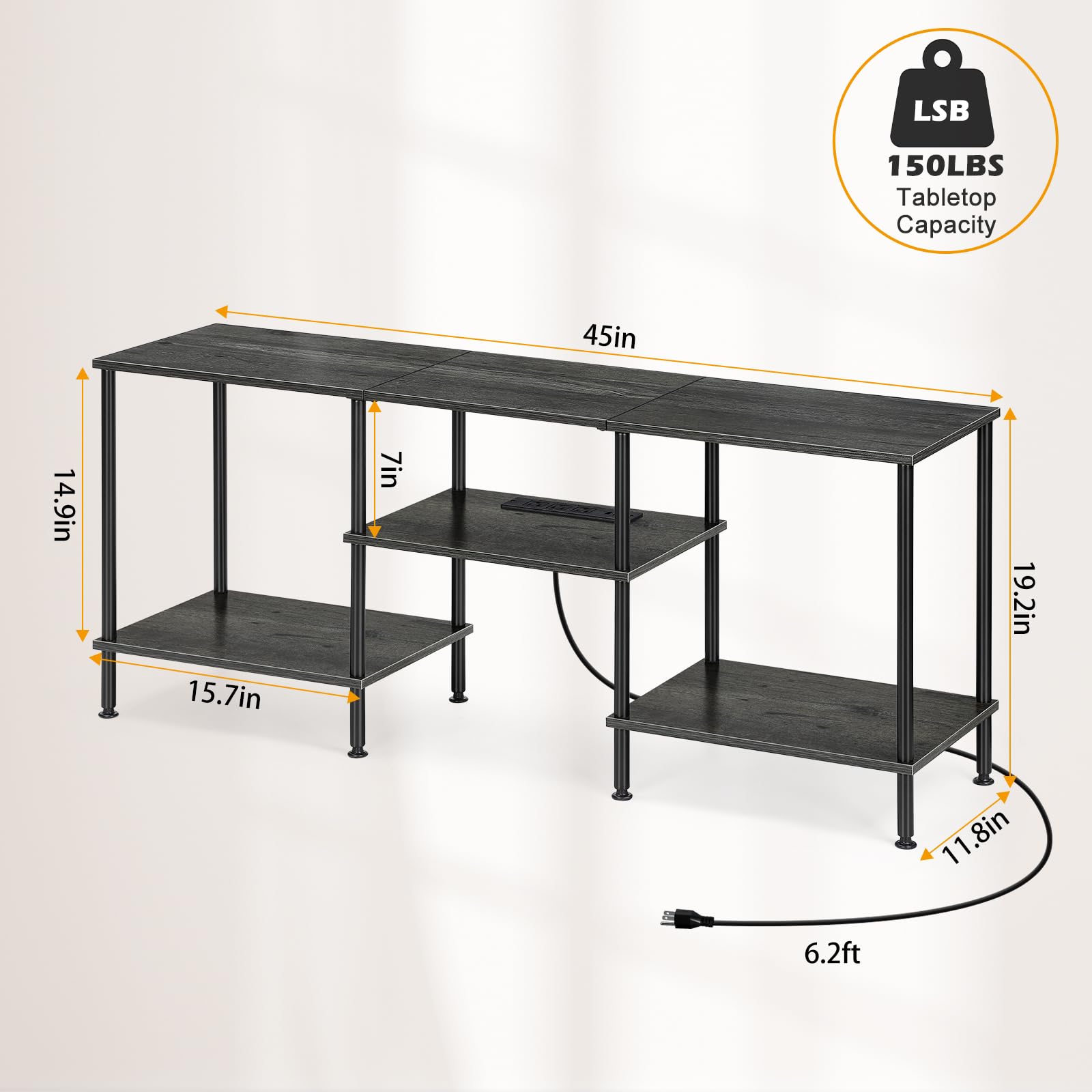 OYEAL Black Bedroom TV Stand with Power Outlets up to 50 inch TV, Small Entertainment Center Stand with Storage Modern Media TV Console Table for Living Room Bedroom