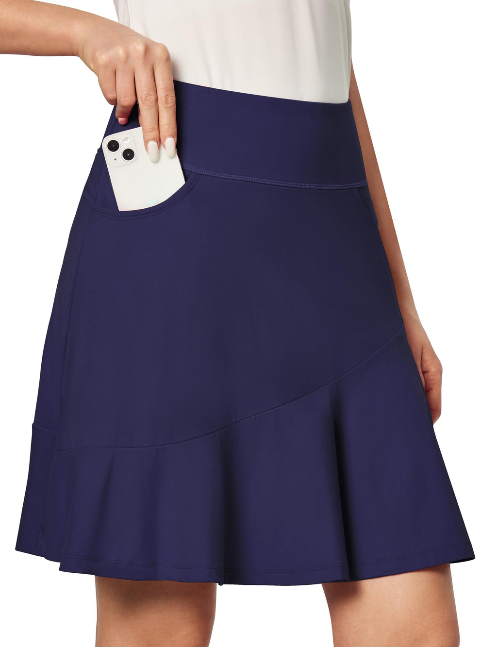 IUGA Ruffle Knee Length Skorts for Women with Pockets High Waisted Skirt with Shorts Underneath for Golf Athletic 20''