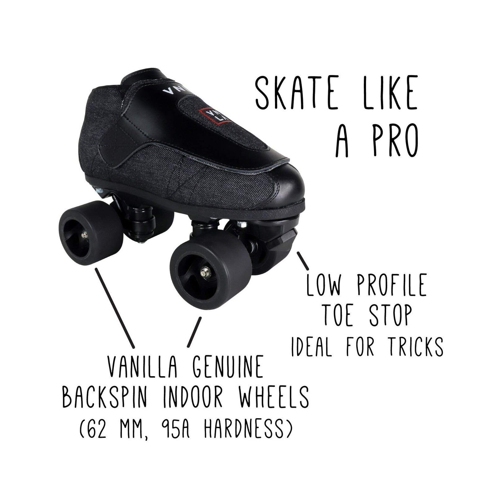 VNLA Junior Stealth Jam Skates for Men and Women - Indoor Unisex Roller Skates