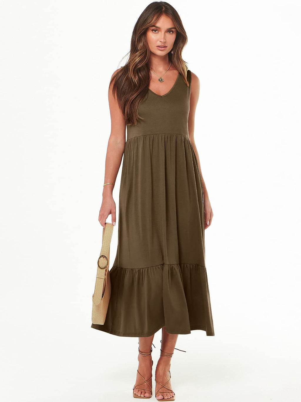 ANRABESS Women Summer Maxi Dresses A-line Tiered Flowy V Neck Sleeveless Swing 2026 Casual Beach Travel Sundress with Pockets