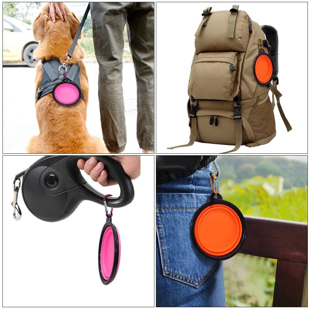 Dog Bowl Pet Collapsible Bowls, 2 Pack Collapsible Dog Water Bowls for Cats Dogs, Portable Pet Feeding Watering Dish for Walking Parking Traveling with 2 Carabiners (Small, Black & Pink)