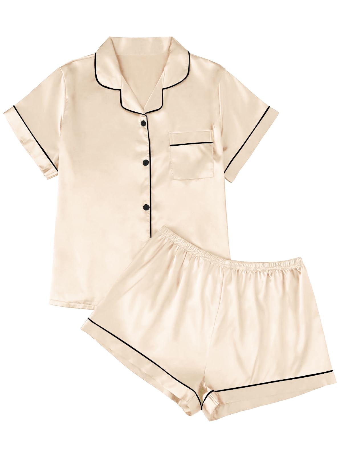 LILLUSORY Silk Satin Pajama Set for Women 2 Piece Lounge Pjs Winter Matching Summer Sleepwear Button Down Shirt Shorts