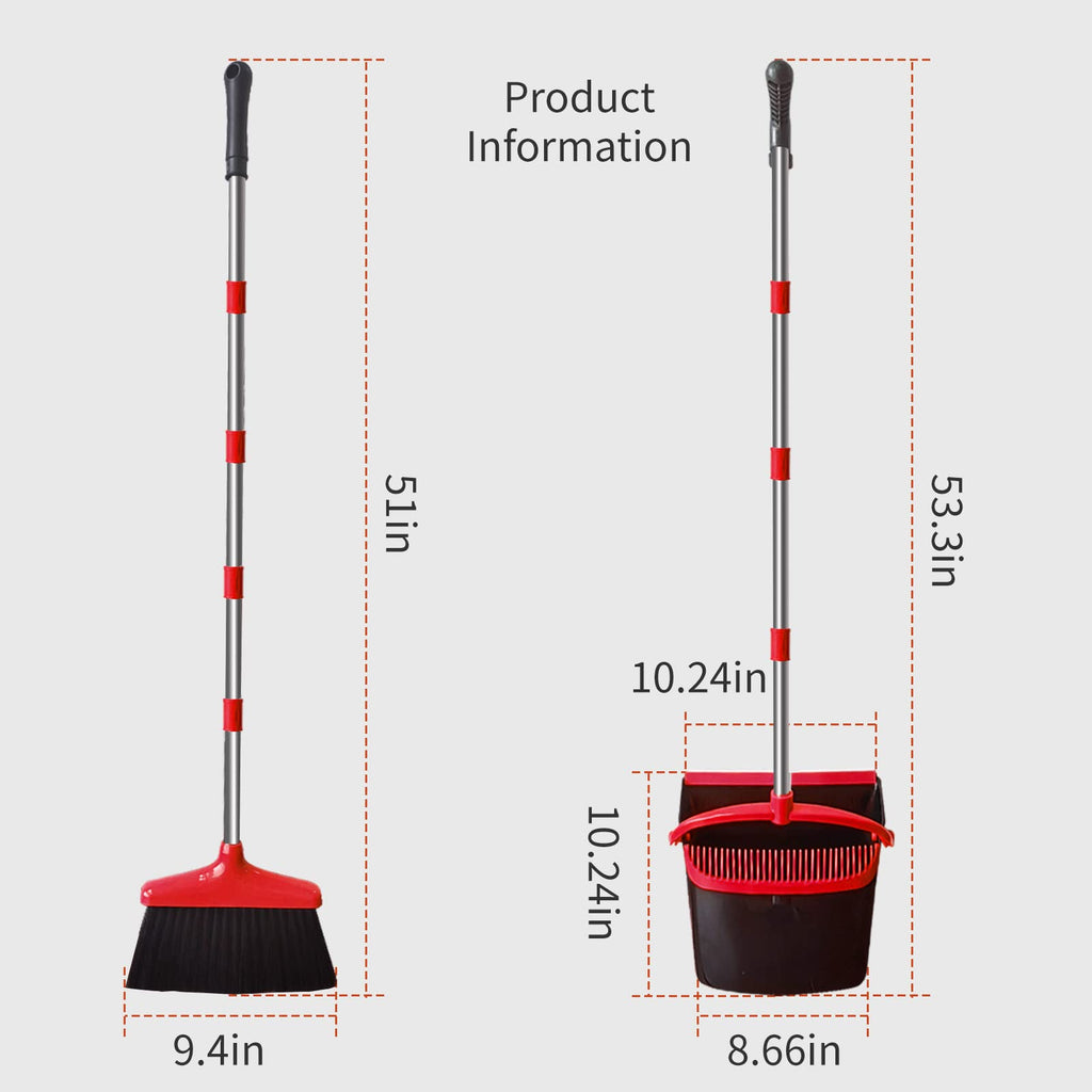 Broom with Dustpan Combo Set 54” Long Handle Household Dust Pan for Home Office Kitchen Cleaning （Black & Grey）