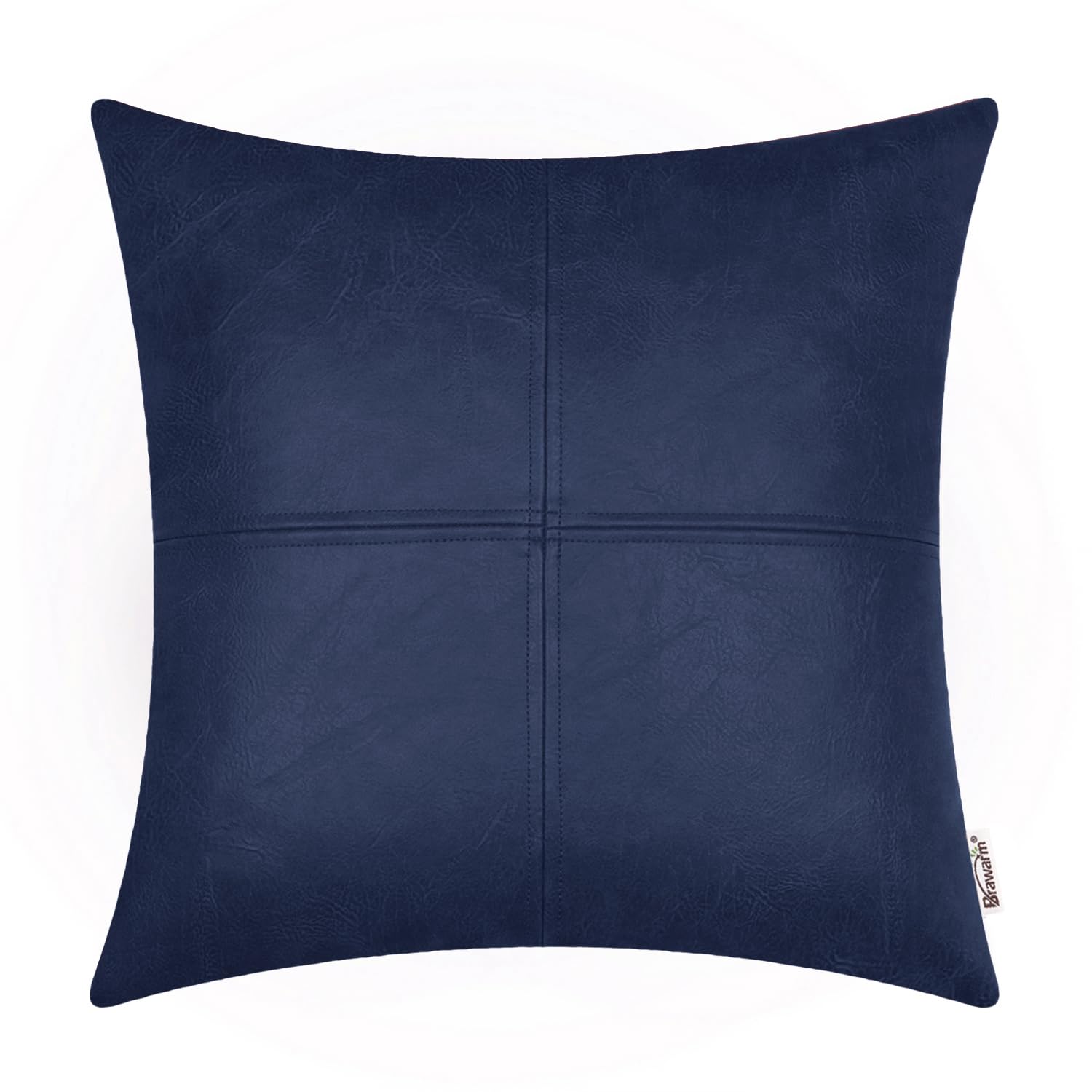 BRAWARM Faux Leather Throw Pillow Covers 16 X 16 Inches, Black Leather Pillow Cover, Hand Stitched Leather Decorative Pillow Cover for Couch Sofa Bed Living Room Home Garden