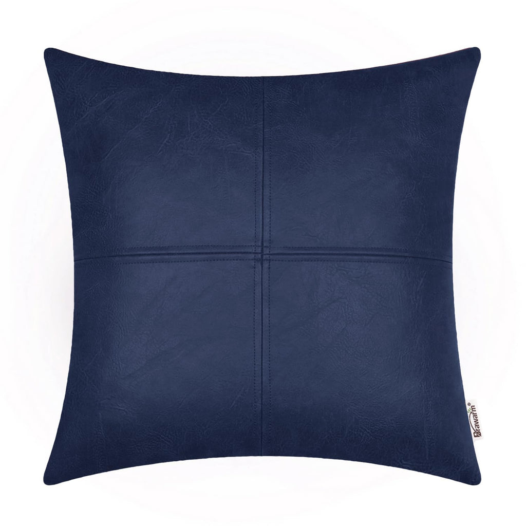 BRAWARM Faux Leather Throw Pillow Covers 16 X 16 Inches, Black Leather Pillow Cover, Hand Stitched Leather Decorative Pillow Cover for Couch Sofa Bed Living Room Home Garden