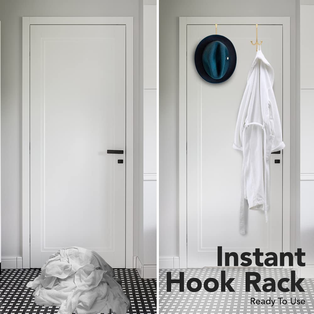 2-Pack Over The Door Hooks - with 2 Hang Heads & Snug Fit Pads Heavy Duty Hook for Hanging Coats, Towels, Caps & Robes - Elegant Matt Finish - No Drill Hanger Organizer - Black