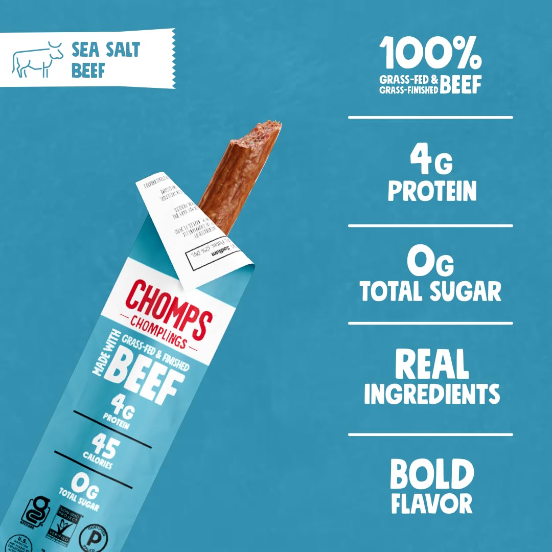 Chomps Snack Size Grass-Fed and Finished Jalapeño Beef Jerky Snack Sticks 0.5oz 24-Pack - Keto, Paleo, Whole30, 4g Lean Meat Protein, Gluten-Free, Zero Sugar Food, Non-GMO Chomplings