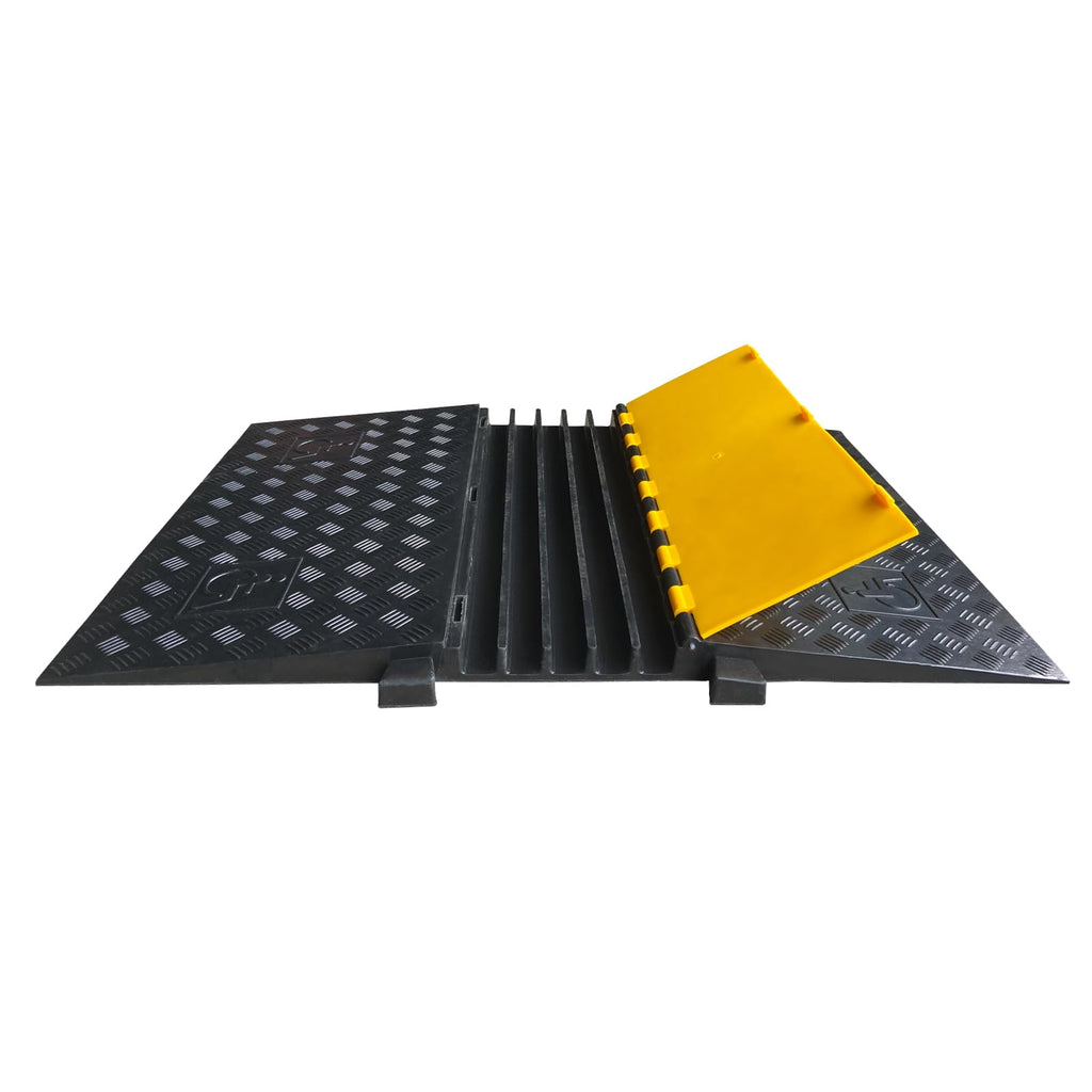 4 Pack Rubber Cable Ramp Hose Cable Protector Ramp 1 Channel 11000Lbs Load Capacity Traffic Speed Bump Wires Power Lines Extension Cord Cover for Indoor Outdoor