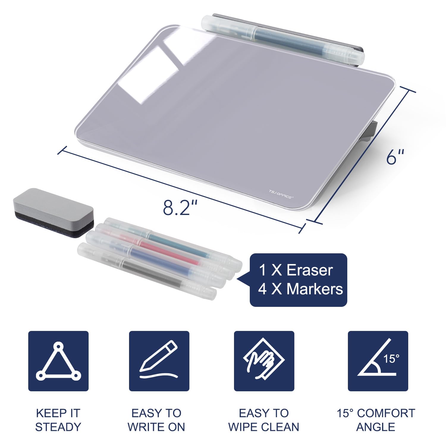 TSJ OFFICE Small Desktop Whiteboard - Glass Dry Erase Board 8 X 6 Inches Tabletop Easel Whiteboard with Stand, Desk Board Buddy for Artist, Teacher and Student