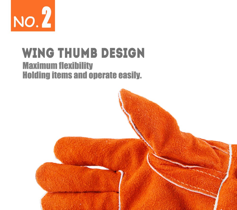 QeeLink Welding Gloves - Heat Resistant Leather and Fireproof Stitching for Fireplace Fire Pit Wood Stove BBQ Gardening Gear