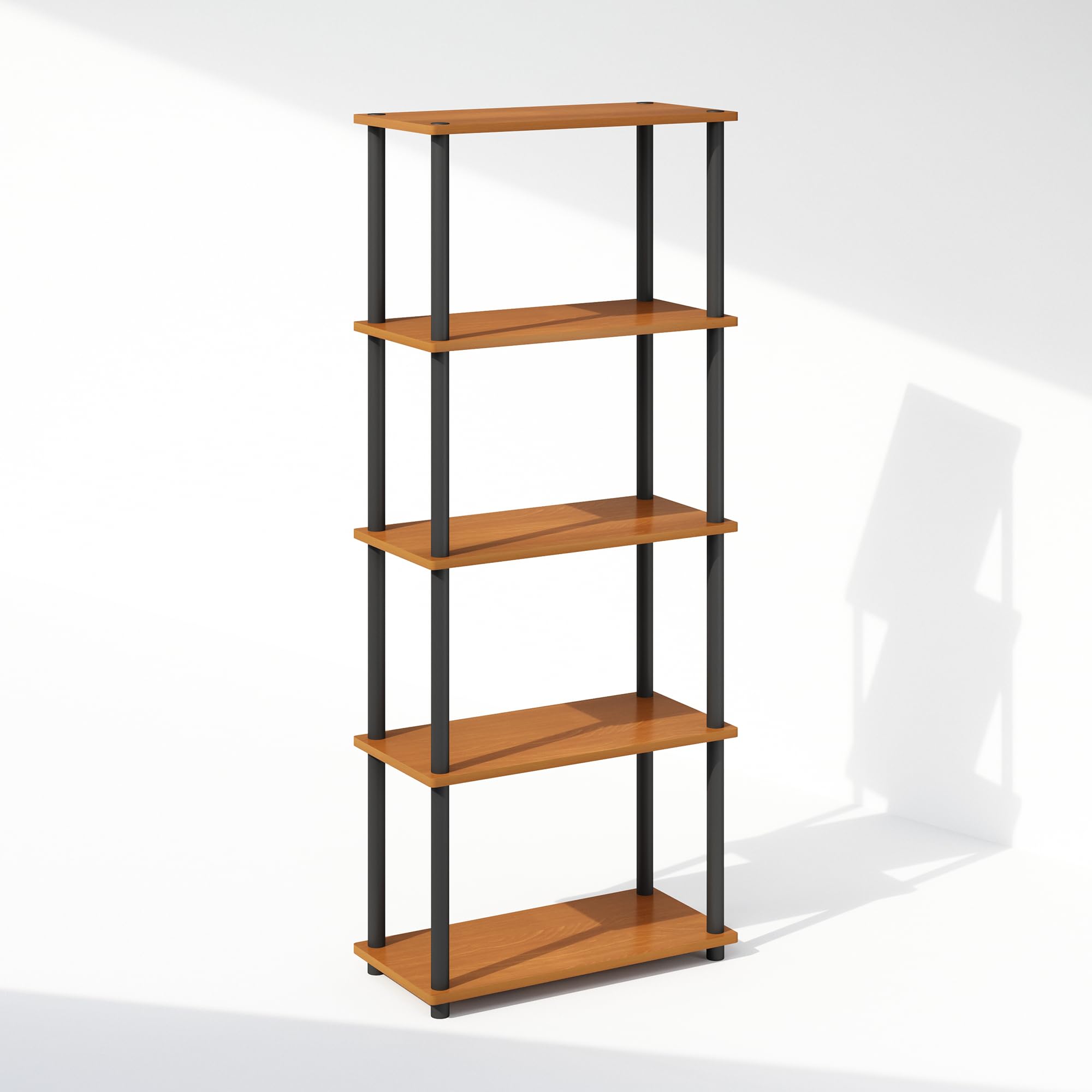 Furinno Turn-N-Tube Book Shelf, 4-Tier Bookshelf, Bookcase with Multipurpose Compact Display Rack, 11.6 x 23.6 x 43.2, for Living Room, Bedroom, Home Office, Americano/Black