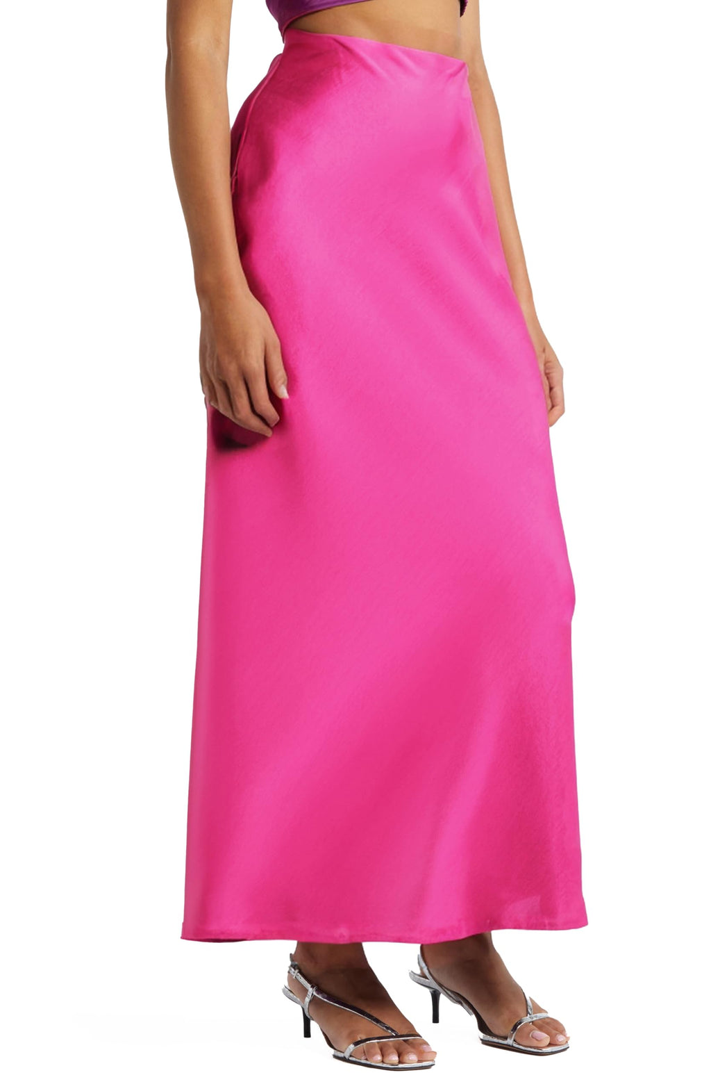 Women's Solid Satin High Waist Midi Long Skirt Hidden Elastic Waistband Skirt for Women-Made in USA