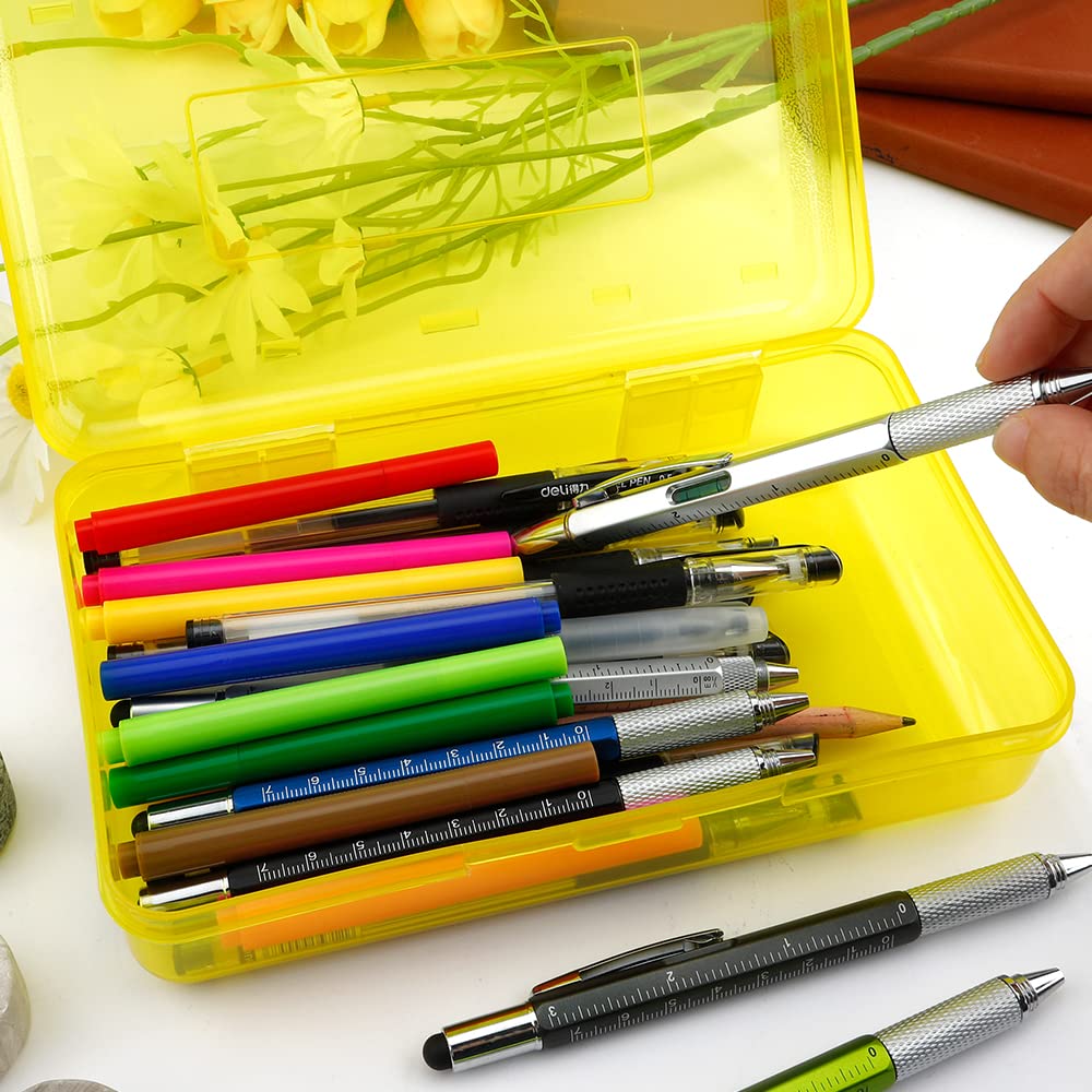 Pencil Case, Pencil Box, Clear Pencil Case, 3 Pack Plastic Pencil Case, Large Capacity Pencil Case, Crayon Box with Snap-tight Lid Stackable Design, Plastic Storage Box for School Office Supplies