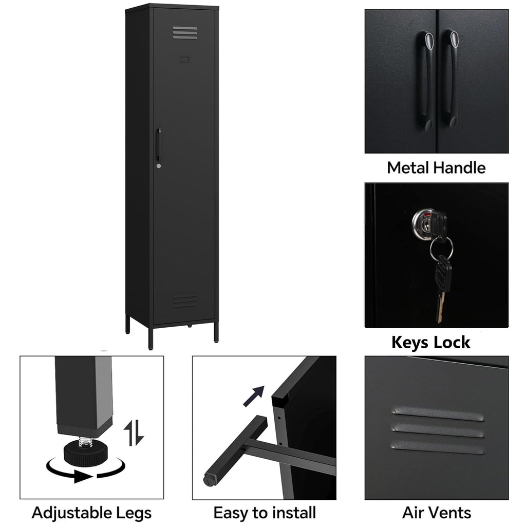 2 Door Steel Accent Cabinet,Black Metal Storage Cabinet with Adjustable Shelf,2-Tier Office Cabinet,Multipurpose Metal Locker Storage Cabinet for Office Home,Music Studio
