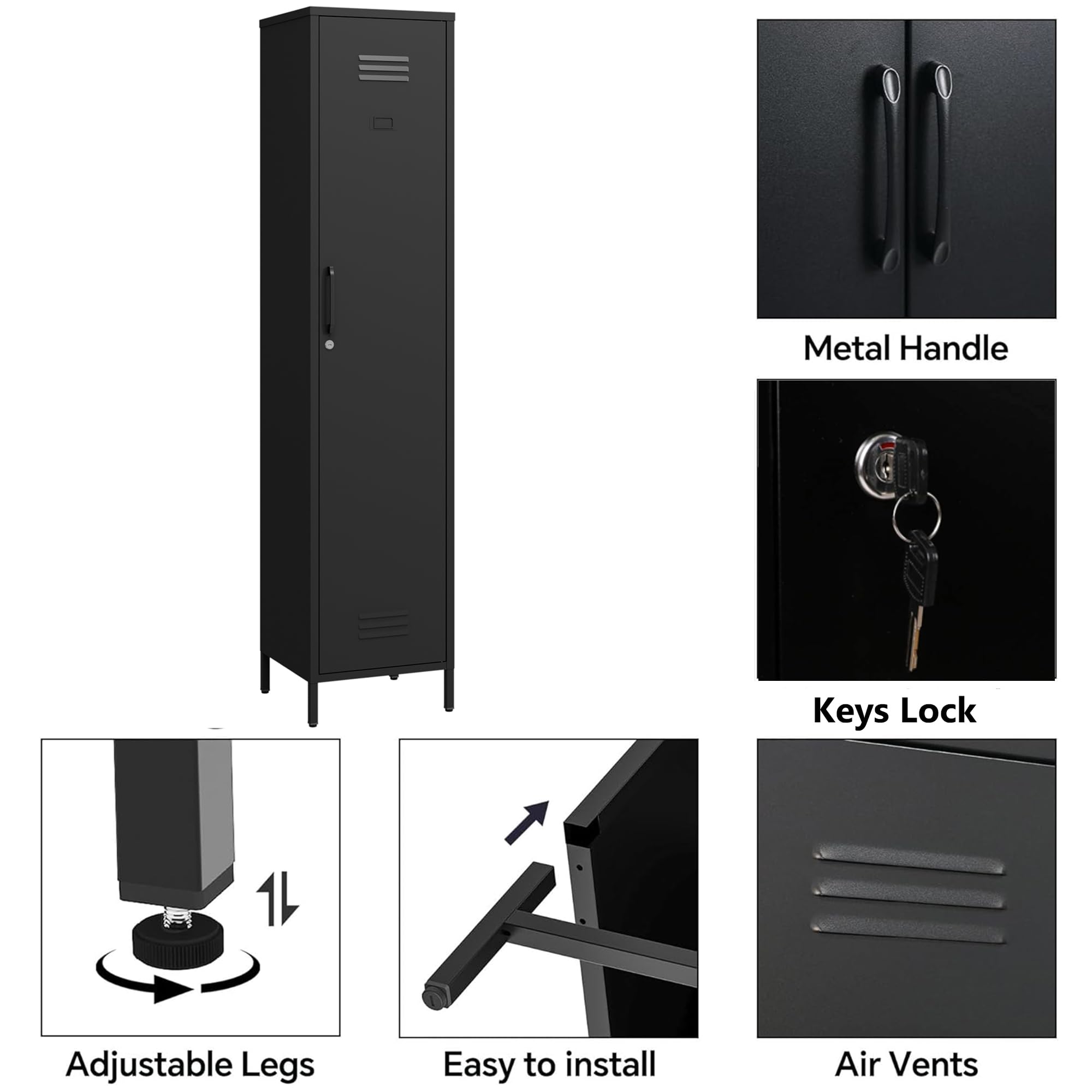 2 Door Steel Accent Cabinet,Black Metal Storage Cabinet with Adjustable Shelf,2-Tier Office Cabinet,Multipurpose Metal Locker Storage Cabinet for Office Home,Music Studio